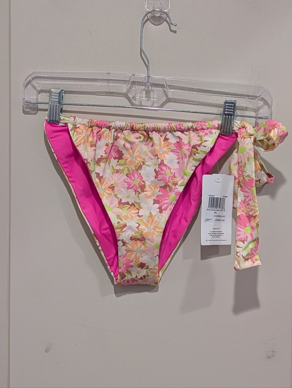Hurley Floral Tie-Side Bikini Bottoms - Hot Pink & Multicolor Floral XL
